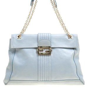 FENDI 100% Authentic Blue Leather Maxi Baguette